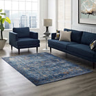 Modway Minu Distressed Floral Lattice Area Rug - 4 ft W x 6 ft L - Dark Blue Yellow/Orange-Tight Low Pile Weave