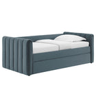 Modway Veyla Channel Tufted Performance Velvet Twin Daybed with Trundle - Cadet Blue-Twin Over Twin Layout