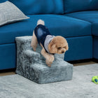 PawHut 3-Step Pet Stairs - Light Grey-Made with soft plush for your pet's comfort 