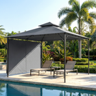 Outsunny 10.5 ft W x 10.5 ft L Patio Gazebo Extendable Shade - Dark Grey-Double-tiered roof design enhances air circulation for a cool, comfortable outdoor area