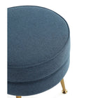 Manhattan Comfort Bailey 18.11" Mid-Century Modern Polyester Blend Upholstered Ottoman - Blue with Gold Legs-Leg Height Measures: 8.66 in