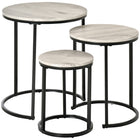 HOMCOM Nesting Tables- Grey - Set of 3-With a black steel frame and wood grain tabletop, this modern end table set is easily fit any decor 