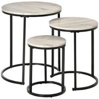HOMCOM Nesting Tables- Grey - Set of 3-With a black steel frame and wood grain tabletop, this modern end table set is easily fit any decor 