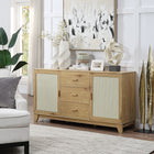 Manhattan Comfort Sheridan Mid-Century Modern TV Stand, Bookcase, Sideboard and End Table - Nature - Set of 4-Solid Wood Vertical Handle with Painted Finish