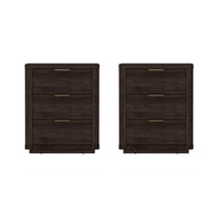 Manhattan Comfort Evelyn 20" Modern 3-Drawer Nightstand 2-Piece Set - Brown-Modern Nightstand for Bedroom and Living Room Use. Set of 2