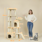 PawHut 67" Large Cat Tower with 7 Scratching Posts - Beige-Reinforced large base and anti-tip strap prevent wobbling for safety
