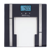 BIOS Living Glass Lithium Body Fat Scale -Measures: 1. Body fat % 2. Muscle weight 3. Bone Mass 4. Body water % 5. BMI 6. Muscle Mass