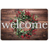 Ashley Productions The Original Fun Mat Welcome Mat - 15.5" x 23.5" - Winter Berries Wreath Rustic Wood Welcome-Measurement & Design: The Winter Berries Wreath Rustic Wood Welcome Mat measures 15.5" x 23.5".