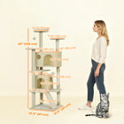 PawHut 63" H Cat Tree with Two Cat Condos - Cream White-Multiple platforms for climbing and viewing 