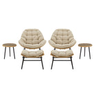 Manhattan Comfort Benson Modern Patio Rocking Chair 6-Piece Set - Cream-Modern 3-Piece Outdoor Conversation Patio Set with 1 Chair, 1 Foot Ottoman, and 1 End Table