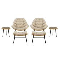 Manhattan Comfort Benson Modern Patio Rocking Chair 6-Piece Set - Cream-Modern 3-Piece Outdoor Conversation Patio Set with 1 Chair, 1 Foot Ottoman, and 1 End Table