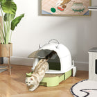 PawHut Enclosed Cat Litter Box with Lid and Scoop - Green-Two replaceable deodorizing bags control unpleasant odors 