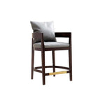 Manhattan Comfort Ritz 22" Mid-Century Modern Faux Leather Upholstered Counter Stool - Grey and Dark Walnut-Includes 1 Loose Pillow Backrest
