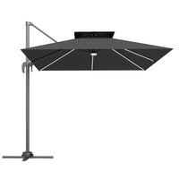Outsunny 8' Cantilever Patio Umbrella with Solar Powered LED Lights-Solar panel and LED beads brighten evenings under the umbrella