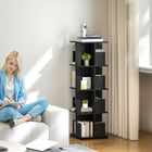 HOMCOM 4 Tier Rotating Bookshelf Tower - Black Wood Grain-Rectangle baffles prevent books from falling