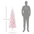 HOMCOM 5' Snow-Flocked Pencil Artifical Christmas Tree - Pink-Space-saving pencil shape 