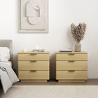 Manhattan Comfort Payton 26" Modern Nightstand 2-Piece Set - Natural Oak/Gold-Includes 3 Drawers with .75 Extension