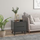 HOMCOM Modern Bedside Table with 2 Drawers and Solid Wood Legs - Black-Assembly required