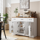 HOMCOM 47" Farmhouse Sideboard Buffet Cabinet with Soft-Close Hinges & Spice Racks - White-Three drawers, three cabinets and four door shelves keep your kitchen organized