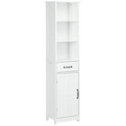 Kleankin Bathroom Linen Tower Cabinet with Three Open Shelves - White-Open shelves, drawer and enclosed cabinet neatly arrange your collection of towels, linen and other bathroom essentials