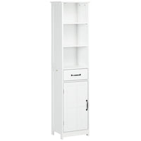 Kleankin Bathroom Linen Tower Cabinet with Three Open Shelves - White-Open shelves, drawer and enclosed cabinet neatly arrange your collection of towels, linen and other bathroom essentials