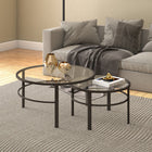 Hudson&Canal Gaia Round Nested Coffee Table - Blackened Bronze-Tabletop is made of sturdy tempered glass