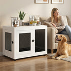 PawHut 37" L Pet Crate End Table with Water-Resistant Cushion and Double-Door - White-Made to function as a side table or a dog crate 