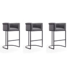 Manhattan Comfort Cosmopolitan 23.7" Mid-Century Modern Faux Leather Upholstered Bar Stool - Grey and Black - 3 Pack-Mid-Century Modern Barstool with Backseat Perfect for Bar and Kitchen Use. Set of 3