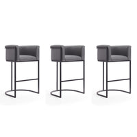Manhattan Comfort Cosmopolitan 23.7" Mid-Century Modern Faux Leather Upholstered Bar Stool - Grey and Black - 3 Pack-Mid-Century Modern Barstool with Backseat Perfect for Bar and Kitchen Use. Set of 3