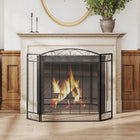 HOMCOM 3-Panel Folding Fireplace Screen with Vine Pattern Metal Mesh - Black-Foldable design for convenient movement and storage 