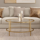 Hudson&Canal Sivil 36"W Round Coffee Table with Glass Top - Brass-Hand crafted gold finish is applied to the steel frame