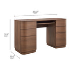 Modway Mirae 55" 6-Drawer Curved Office Desk - Brushed Brown Oak-Pull-Out Keyboard Tray