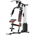 Soozier Home Gym Equipment Weight Training Machine-Exercises include: pec fly, high/low pulley, chest press, arm curl, leg extension, and leg curl