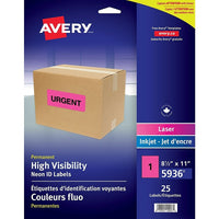 Avery High Visibility Neon Labels, 8.5" x 11", Magenta, 25 Pack (5936)-Permanent