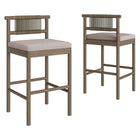 Modway Eleni Outdoor Teak Wood Bar Stools 2-Piece Set - Weathered Grey/Pebble-Teak Wood Frame