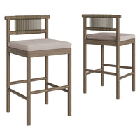 Modway Eleni Outdoor Teak Wood Bar Stools 2-Piece Set - Weathered Grey/Pebble-Teak Wood Frame
