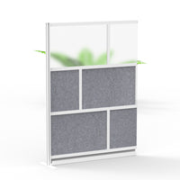 Luxor Modular Wall Extension - 53" W x 70" H - Segmented Grey Frame, Frosted Acrylic, Cool Grey PET-Creates semi permanent privacy in shared spaces