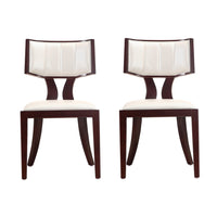Manhattan Comfort Pulitzer 18.1" Traditional Faux Leather Upholstered Dining Chairs - Pearl White and Walnut - Set of 2-Traditional Dining Chair for Dining Room Use. Set of 2