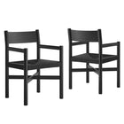 Modway Alvia Oak Wood Dining Armchairs With Woven Seats - Black - 2 Pack-Solid Oak Wood Dining Chairs