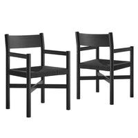 Modway Alvia Oak Wood Dining Armchairs With Woven Seats - Black - 2 Pack-Solid Oak Wood Dining Chairs