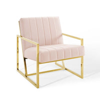 Modway Inspire Channel Tufted Performance Velvet Armchair - Pink-Glam Deco Accent Chair