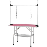 PawHut Adjustable Dog Grooming Table with 2 Safety Slings - Pink-Solid metal frame for reliability and ongoing strength