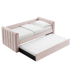 Modway Veyla Channel Tufted Performance Velvet Twin Daybed with Trundle - Pink-No Box Springs Required