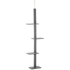 PawHut 100" Floor-To-Ceiling Cat Tree with 3 Perches - Grey-Four platforms give your cat the freedom to climb, rest and play 