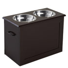 PawHut Elevated Large Dog Bowls with Storage - Coffee-The dog bowl stand is made of P2 quality MDF board and stainless steel, very strong and rust-resistant.