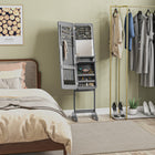 HOMCOM Freestanding Mirror Jewelry Cabinet - 11.75" L x 57.5" W x 14.25" H - Grey-Perfect way to organize all your jewelry and accessories 