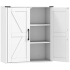 HOMCOM Farmhouse Bathroom Wall Cabinet with Barn Doors and Adjustable Shelves - White-Combines barn doors with black hardware, adding a modern farmhouse charm to your bathroom