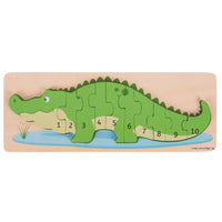 Bigjigs Toys Crocodile Number Puzzle-Match the number to the Quantity of dots on the baseboard!