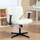 HOMCOM Criss Cross Wide Office Chair with Arms - No Wheels - Beige-Flip-up armrests provide extra legroom and easily tuck under your desk