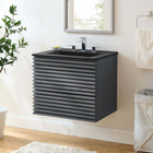 Modway Render 24" Wall-Mount Bathroom Vanity - Grey/Black-Walnut Grain Vanity